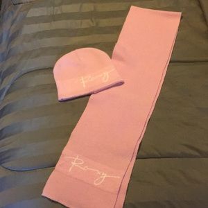 Pink Roxy scarf with matching beanie